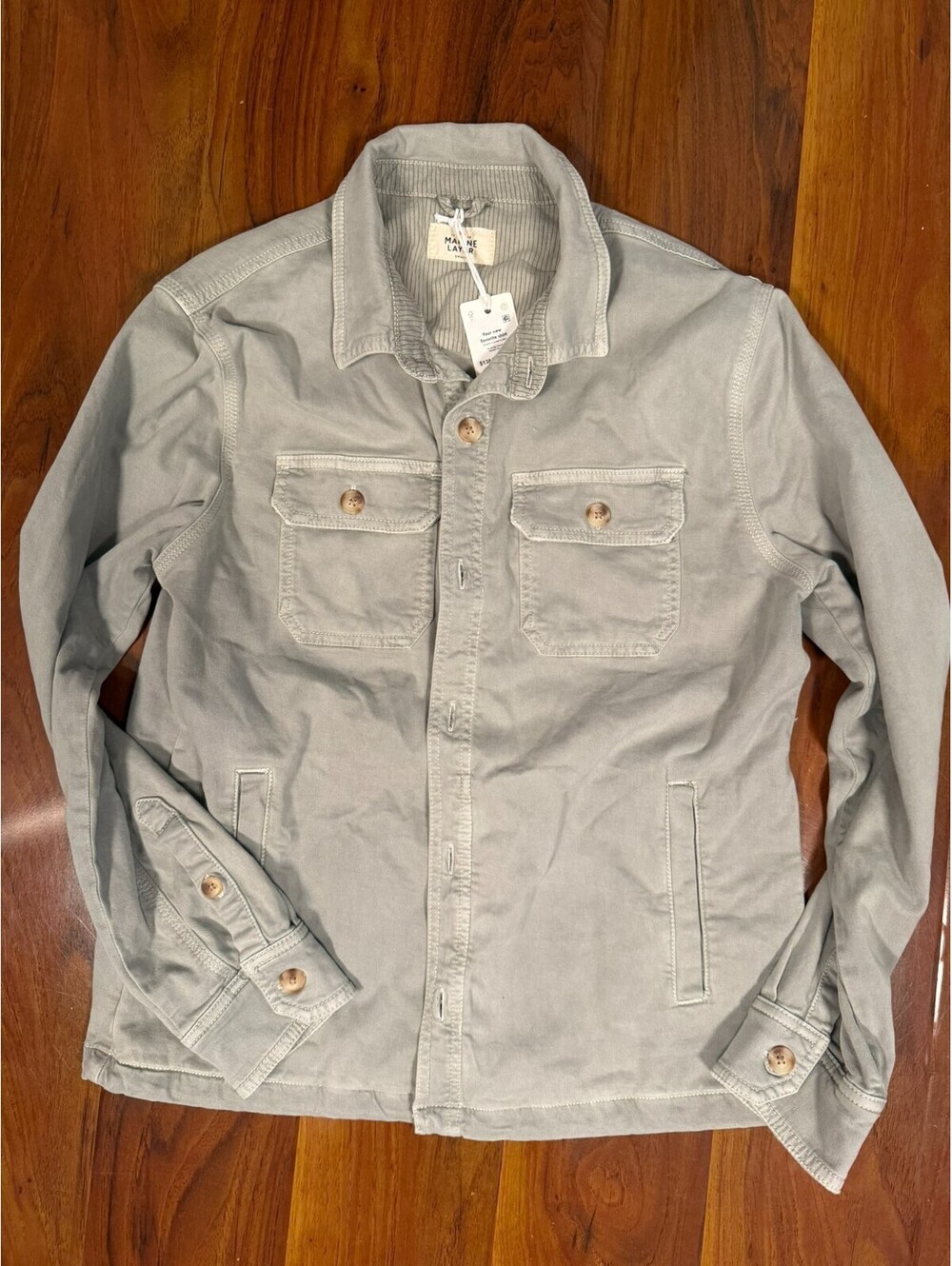 NWT Marine Layer Mens SZ S Olive Green Twill Overshirt Shirt Jacket Button Up